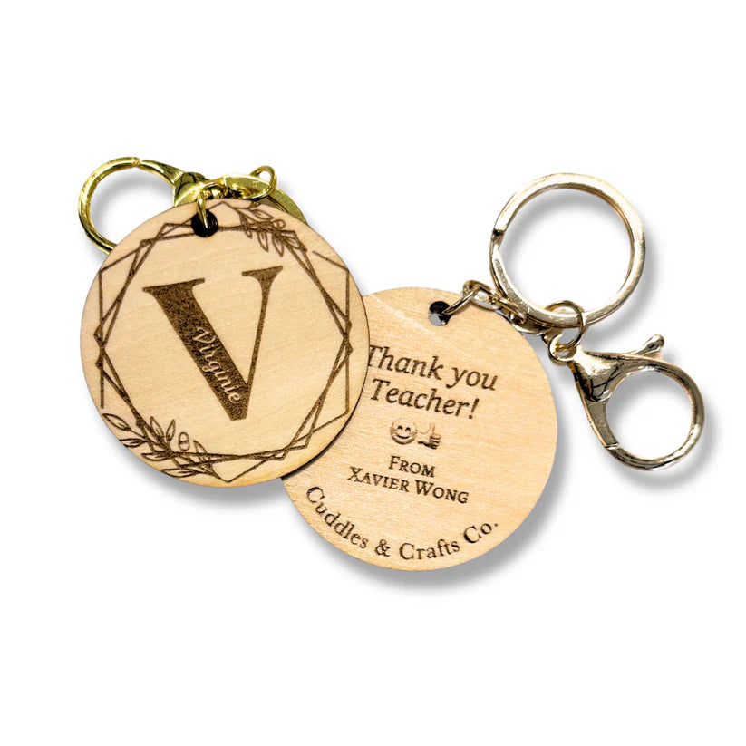 Initial and Name Engraved Keychain Charm (Le Jardin Frame)